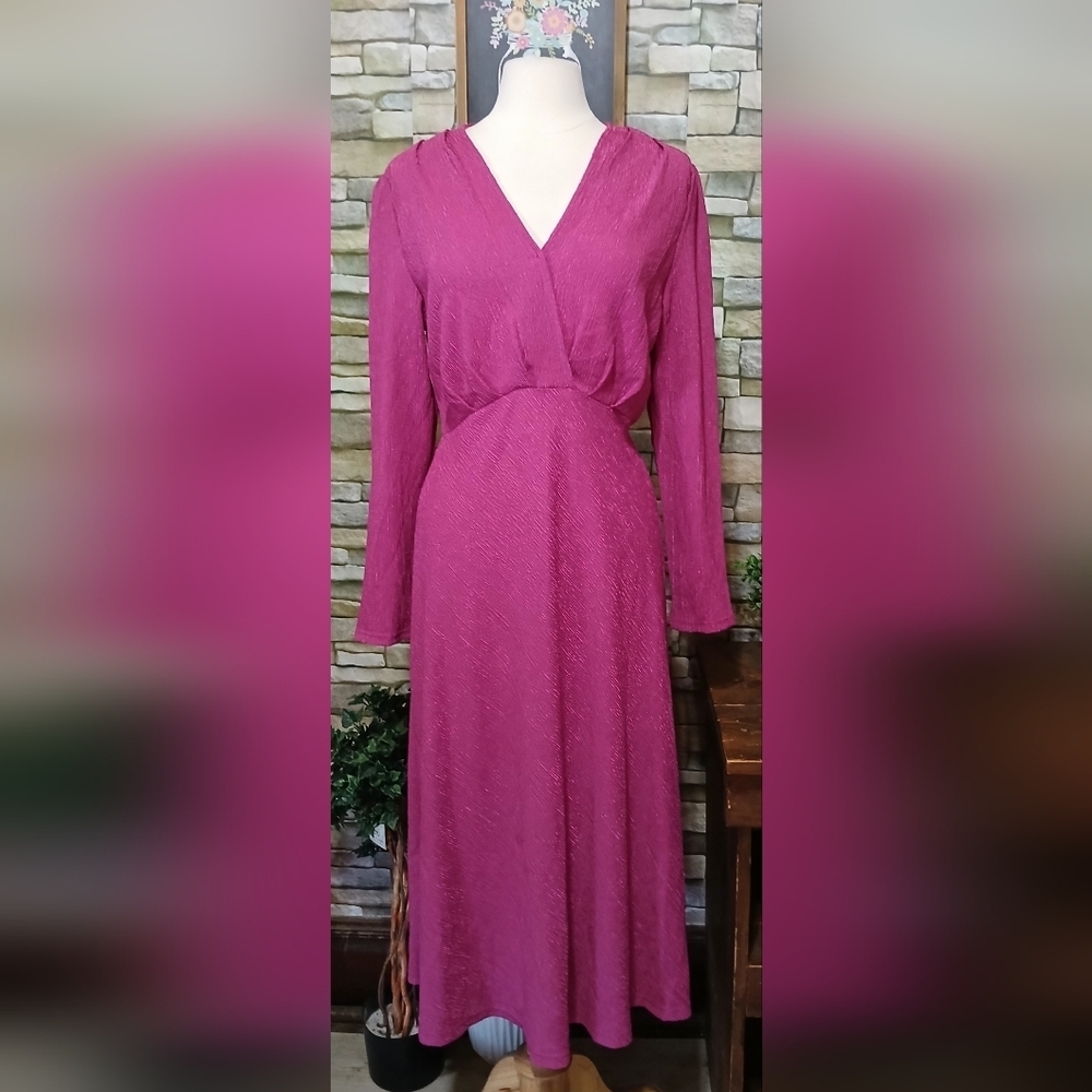 New Womens Long Sleeve Maxi Dress Trendy Elegant V Neck